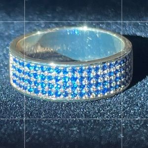 NWOT Elizabeth Stone wide band pave ring with simulated blue sapphire